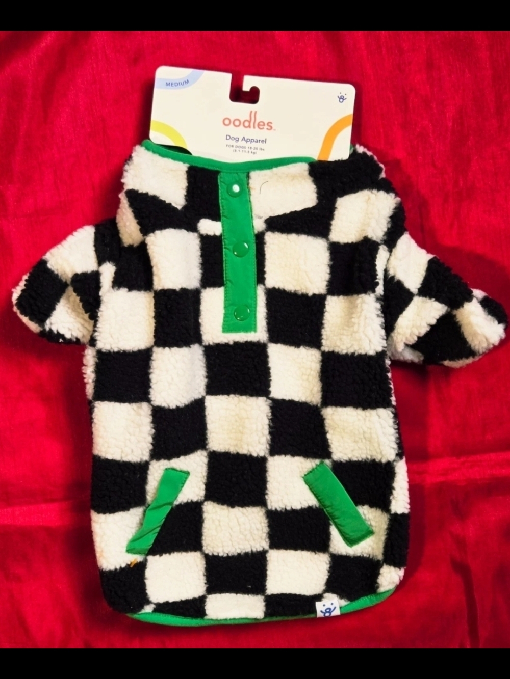 oodles Checkerboard Sherpa Dog Pullover Size M